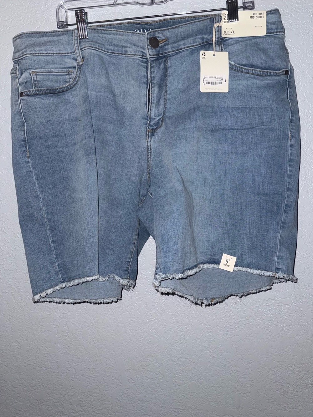 a.n.a Mid-Rise Denim Midi Shorts Women’s Plus 20W 8" inseam with a frayed hem